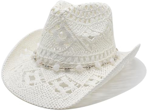 Sombrero de Cowboy de Paja Vaquero Panamá con Banda Occidental Moldeable Unisex Talla Única Hombre Mujer para Verano Coachella Playa al Estilo Country Brasileño Bohemia Rafia Natural