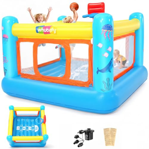 Hüpfburg Inflatable für Kleinkinder 3-6 Jahre, Indoor & Outdoor Kleine 172x172x128cm Aufblasbare Burg Aktiv-Spielcenter, Basketballkorb und Gebläse, Premium PVC Hüpfburg für Kinderzimmer & Garten