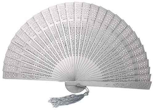 Rangebow Wooden Hand Fan, Pack of 1 Spray Painted Fan with Hollow-Out Carved Patterns Wedding Party Favour Church Gifts (Silver)