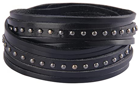 GelConnie Black Spike Leather Bracelet Rivet Cuff Bangle Multilayer Wrap Bracelets Punk Jewelry for Women, Men