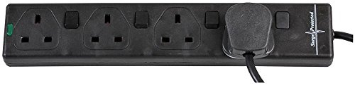 Ex-Pro 4 Gang Way 1m Metre 13A Mains Power Extension Socket Lead Cable Black Individually Switched