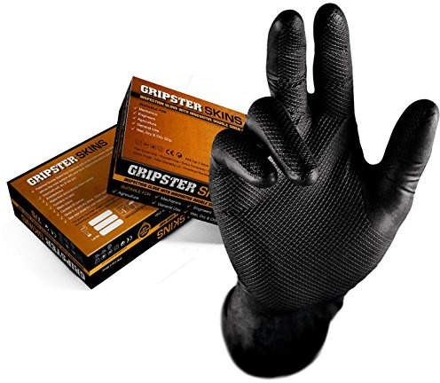 Gripster Skins Nitril-Einweghandschuhe, extra robust, 50 Packungen / 25 Paar, PPE Cat 3, Auto-Commercial, Nitril, Schwarz , Small / Size 7