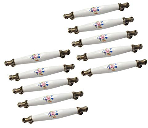 EBETA 10er Schrankgriffe Bogengriffe Keramik Griffe Türgriff Retro Möbelgriff Schubladegriff Möbelknöpfe Blaue Prunkwinde Bohrlochabstand 128 mm