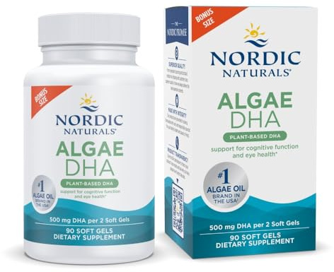 Nordic Naturals Algae DHA - 90 Soft Gels - 500 mg Omega-3 DHA - Certified Vegan Algae Oil - Plant-Based DHA - Brain, Eye & Nervous System Support - Non-GMO - 45 Servings