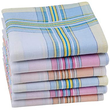 HOULIFE Femme Mouchoirs Tissu en Pur Coton Peigné Motif Rayures Carreaux Classique pour Usage Quotidien Lot de 6/12 Pièces 28x28cm Cadeau de Noël