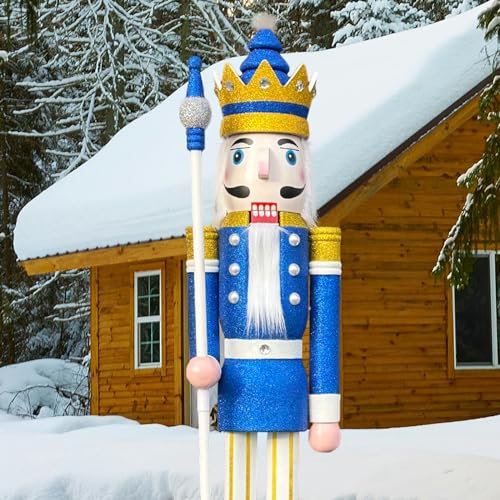 CDL 1,5 m di Altezza Life-Size Christams Nutcracker Large/Gigante Blu Glitter Natalizio in Legno schiaccianoci Soldato Ornamento Natale schiaccianoci Re K33
