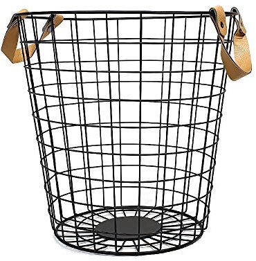 QUVIO Cesto Acero Rejilla Alambre Asas, Cestos Ropa Sucia, Cesto Colada de Lavandería con Mango Para Ropa, Mantas, Sábanas, Canasto Almacenaje, 32 cm, Laundry Basket para Mantas (Negro)