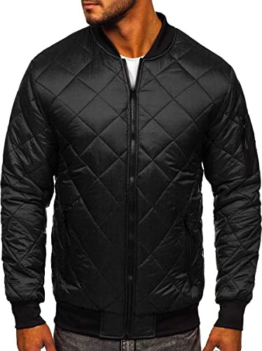 BOLF Herren Bomberjacke Leichte Übergangsjacke mit Stehkragen Steppjacke Fliegerjacke Pilotenjacke College Jacke Baseball Freizeitjacke Blouson J.STYLE MY-01 Schwarz XL [4D4]