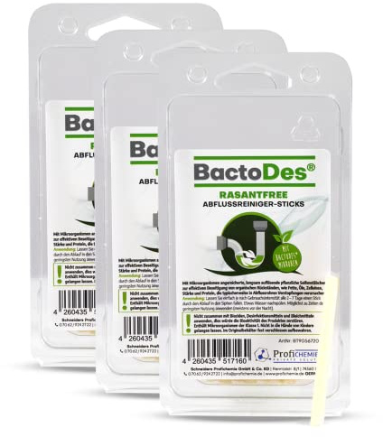 BactoDes RasantFree Abflussreiniger Sticks 3X 20 Stück, Enzymreiniger für verstopfte Abflüsse und Rohre, Rohrreiniger Stäbchen für Spülbecken Dusche Waschbecken Küche