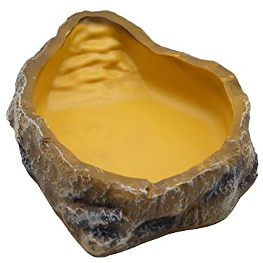 Reptile Water Dish,Resin Reptile Rock Food Feeder Bowl, Water and Food Bowl,Terrarium Decor for Leopard Gecko, Lizard,Spider,Turtle,Scorpion, Chameleon,Hermit Crabs (M, Yellow)