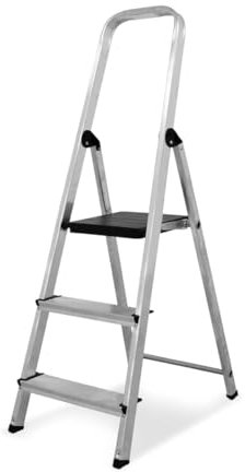 Amig - Escalera Plegable con 3 peldaños - Fabricada en Aluminio - Medida de Peldaños Pequeños:28x8cm - Medida de Peldaño Grande: 25x25x28 cm - Uso Doméstico - Carga Máxima 150 kg