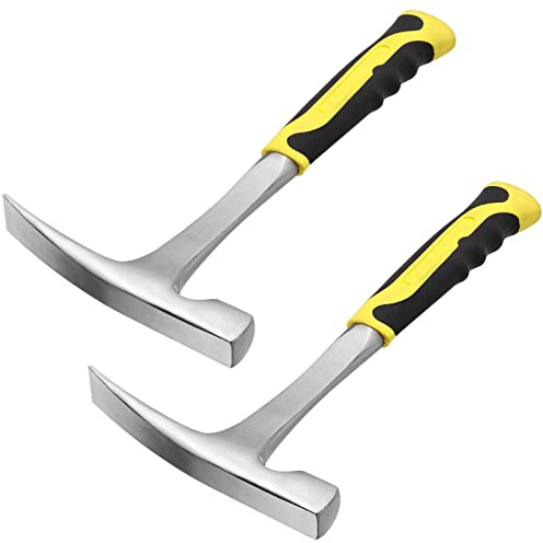 MANCHAP 2 PCS 32 oz Brick Hammer, Flat Head Geological Rock Pick Hammer for Mining, Geological Prospecting, All Steel Masonry Hammer