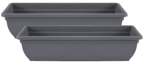Muddy Hands Pack of 2 – 60cm Long Grey Trough Planters | Large Plastic Window Box Plant Pots | Outdoor Garden, Balcony & Herb Flower Containers