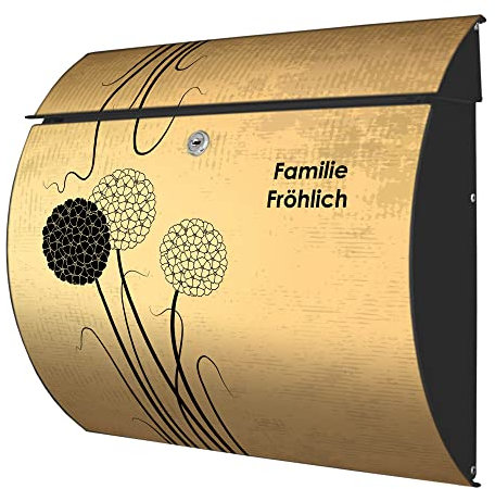 banjado® Burgwächter® Briefkasten anthrazit aus Stahl mit Motiv Zwiebel Vintage/Briefkasten mit Namen personalisierbar/Briefkasten ohne Zeitungsfach mit Kippdach & Öffnungsstopp, 2 Schlüssel