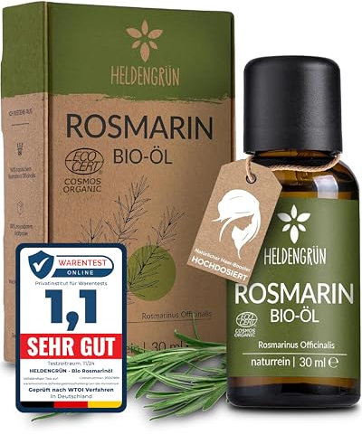 Heldengrün® BIO Rosmarinöl [HOCHDOSIERT] Natürlicher Haar-Booster - 100% naturreines Rosmarin Öl für Haare & Kopfhaut - Ätherisches Rosmarinöl Haare