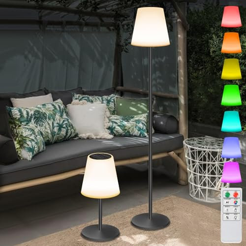 light to hope Solar LED Stehlampe Dimmbar, Solar und USB Aufladbar Outdoor Stehlampe, Warmweiß und RGB Akku Kabellos Solarlampen IP44 Wasserdicht für Außen, Terrassen, Garten