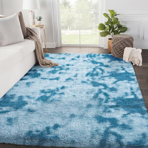 SOANNY Hochflor Wohnzimmer Teppich, Waschbar Anti-Rutsch, Flauschige Moderne Langflor Shaggy Teppich für Schlafzimmer & Kinderzimmer, Bettvorleger Matte, 90x150 cm, Dunkelblau