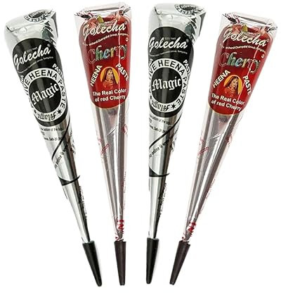 Golecha Farbe Schwarz und Rot (Cherry) - Golecha Farbsatz- Ideal für Tattoo Designs - Schneller Effekt - Lippen-Make-up - Ohne Ammoniak, PPD - 4 Kegel à 25 g