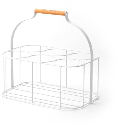 simpa Colour Wire Metal Wine Beer Milk Beverage 6 Bottle Carrier Holder Caddy with Handle - Matt White