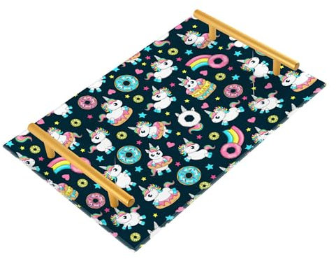 Donut Unicorns with Rainbow Tail Decorative Trays with Handles Tray with Gold Handles Large Tray for Jewelry Perfume Coffee Table Bed Serving