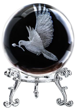 ZEERSHEE 60mm 3D Peace Dove Crystal Ball Figurine with Stand Glass Pigeon Ornament Decor for Home Table