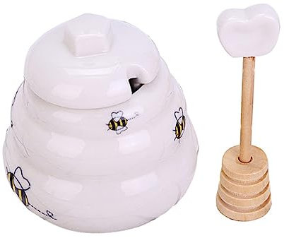 Cabilock 5 Piezas botellas favores de la boda del tarro de miel mini tarro de comida bote de miel de abeja tarro de ceramica alimento envase cuchara frasco colocar