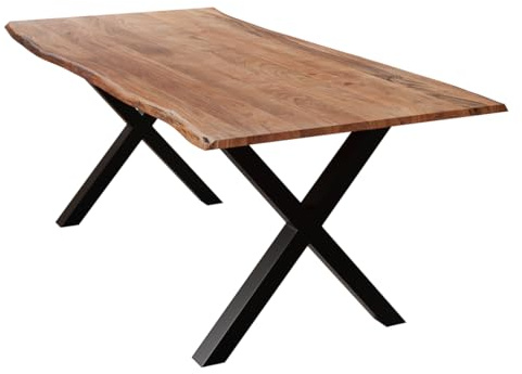 Liadomo Esstisch 140x80 Isa Nuss, X-Gestell schwarz | Baumkante, Akazie Massivholz Tisch, 26mm Tischplatte lackiert, Metallgestell, Robust & Pflegeleicht, bis zu 6 Personen