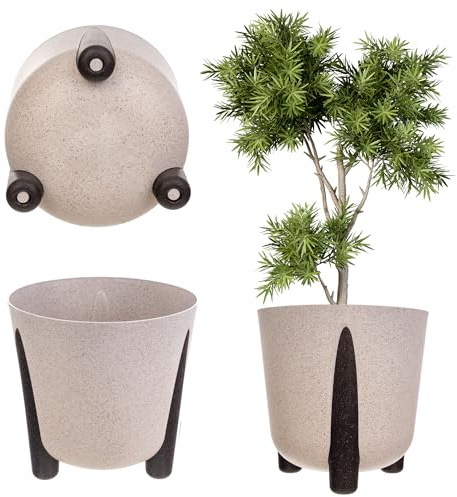 KADAX Übertopf mit Inneneinsatz, Blumentopf aus Kunststoff, Runder Pflanztopf, Dekorativer Blumenübertopf für Innen und Außenbereich (Weiß, 34cm)