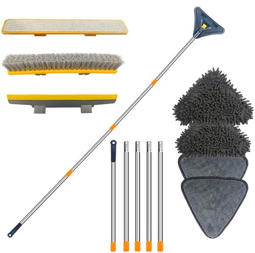 Multifunktionales Wischmopp-Wand- Und Fußleisten-Fensterputzer, Langstieliges Wischwerkzeug Zum Reinigen Von Fenstern, Böden, Fußleisten, Deckenbürste Mit 4 Wiederverwendbaren Pads (Blau)