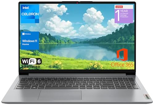 Lenovo IdeaPad 1 - Computer portatile domestico, display FHD da 15,6, processore Intel Celeron Dual Core, 12 GB di RAM, 640 GB di memoria (128 GB eMMC + 512 GB PCIe), 1 anno Office 365, Wi-Fi 6,