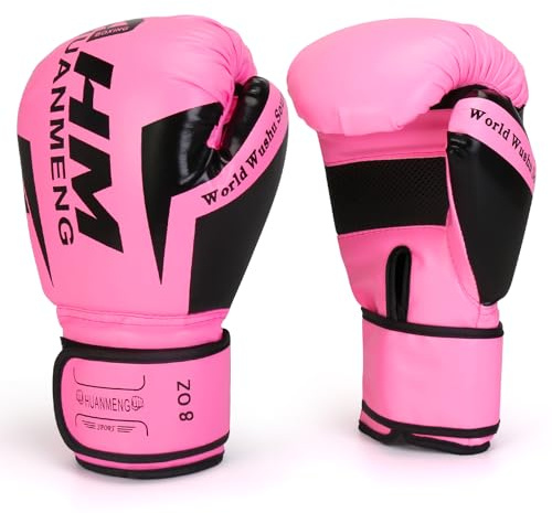 PiscatorZone Boxing Training Gloves Punching Bag Gloves for Women & Adult, Professional Shockproof Gloves for Training Playing Muay Thai, Sparring, Fighting Kickboxing (Pink, 8OZ)