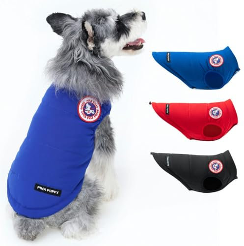 PINA Hunde-Wintermantel, Hunde-Winterjacke mit Knöpfen und Reißverschluss, Hunde-Winterweste, winddicht und warm, geeignet für kleine bis große Hunde, Blau, Größe S