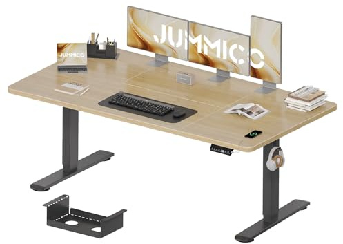 JUMMICO Höhenverstellbarer Schreibtisch 180×80 cm mit Kabelwanne & USB-A | Elektrisch Schreibtisch Höhenverstellbarer mit 18 mm Tischplatte, 3 Memory-Steuerung,Sitz‑Erinnerung Computertisch,Beige