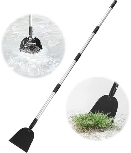 HAUSPROFI Schaber mit Einstellbar Stiel aus Rostfreiem Stahl, Eisschaber Boden aus Manganstahl, Rasenkantenschaufel, Multifunktionaler Gartenschaufel Zum Schaufeln von Eis, Schnee, Gras, Erde und Moos