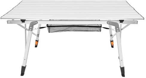 SuhoFutus Campingtisch Klappbar, Klapptisch mit Aluminiumgestell, Klappbarer Tisch Höhenverstellung (45-65 cm), inkl. Tragetasche mit Trageband, bis 30 kg, Silber