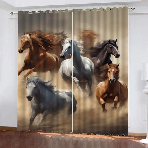 Generisch Gardinen Laufendes Pferd 2 Stück H 160Cm X B 70Cm,Vorhang Tier Blickdicht Ösen 2Er Set,Verdunklungsvorhänge Lichtundurchlässig Kinderzimmer,Kinder Vorhang Verdunkelung,D7
