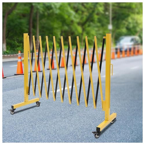 asdchZen Ausfahrbare Mobile Metallbarrikade, Zusammenklappbare Sicherheitsbarrikade Mit Rollen, Absperrzaun Für Den BAU, Verkehrskontrolle, Einfahrtstor,Yellow,500cm
