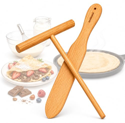 endusor Crêpes Set i Tyskt Bokträ med Degspridare och Stekspade (30cm)
