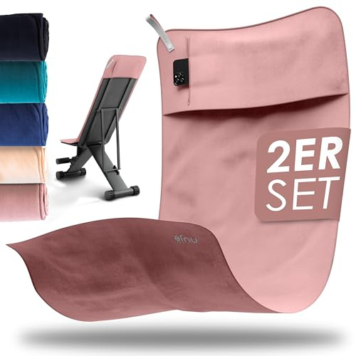 nujë Pack de 2 Toallas Gimnasio Antideslizantes con Solapa y Bolsillo | Toallas Microfibra Fitness 125x50 para Banco de Pesas | Secado Rápido y Ultra Absorbente