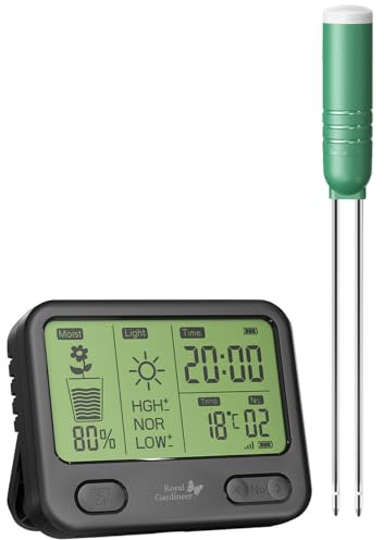 Royal Gardineer Pflanzen Sensor: 4in1-Funk-Boden-Feuchtigkeitsmesser-Set für Innen- & Außenpflanzen (Feuchtigkeitsmesser Pflanzen, Blumen, Topf)