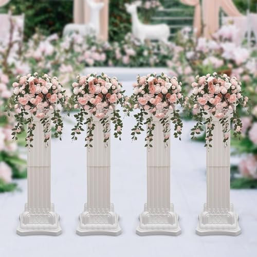 Elegant White Wedding Event Decorative Roman Column Pillars Set of 4 Perfect for Party Flower Pot Columns Decoration and Plant Stand Pedestal