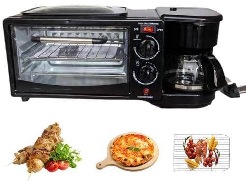 Estación de Desayuno 3 en 1, máquina de Desayuno multifunción, con cafetera, Control de Temperatura, Temporizador, Horno eléctrico y sartén, Negro
