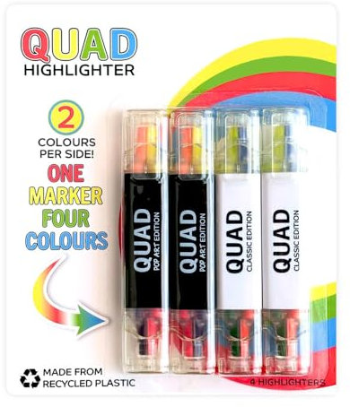 The Quad Highlighter – en markör, 4 färger (2 färger per sida) – söt mejselspets estetisk överstrykningspenna – ingen blödning och snabbtorkande – nyhet överstrykningspennor set – paket med 4