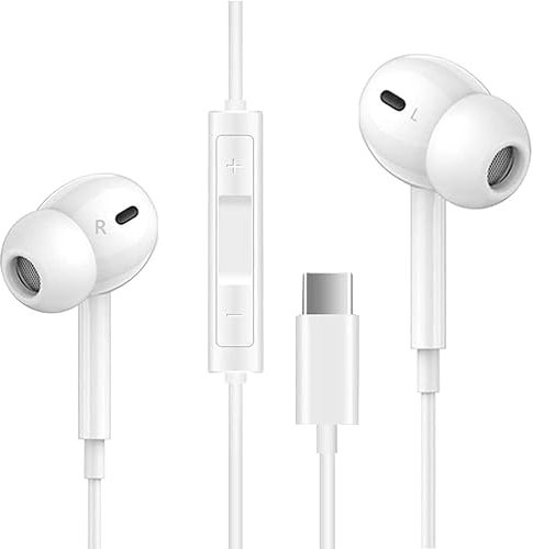 Auriculares USB C,In-Ear Auriculares Tipo C con Micrófono Control de Volumen de Llamadas Compatible con Samsung S20/S21/S22,iPhone 15/15 Pro/16/16Pro,iPad ProHuawei P50/Mate 30,Pixel Dispositivo USB C