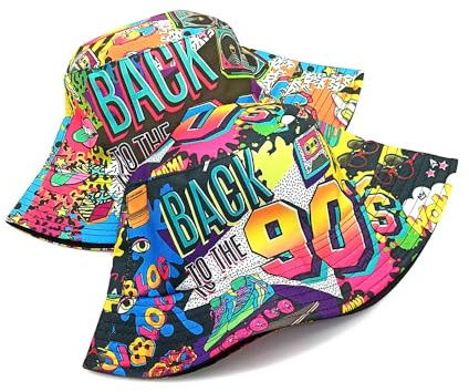 BelleVive Bucket Hat Retro 80er 90er Stil Modischer Fischerhut Unisex Wendbarer Fischerhut Doppelseitiger Sonnenhut Packbare Sonnenkappe Rave-Party-Outfit-Accessoires für Damen