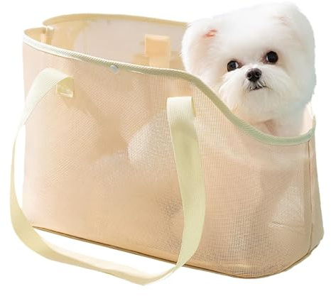 Hundetasche für Kleine Hunde Katze, Sommer Atmungsaktiv Netz Strand Tasche Hund Haustiere Carrier Soft Sided Zusammenklappbar Outdoor Travel Puppy (Gelb, L)