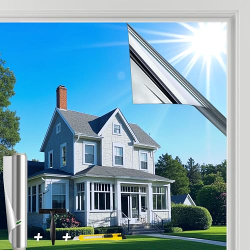 Fensfolie Silber(75X200cm)| UV-Schutz Sonnenschutzfolie Fenster innen oder außen | Fensterfolie Sonnenschutz Rückstandslose | Thermofolie Fenster Gegen Hitze | Spiegelfolie Sichtschutz