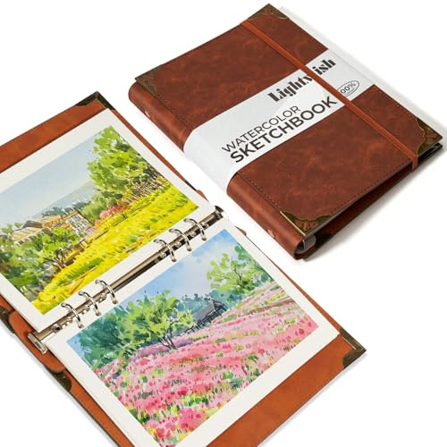 Lightwish Aquarell-Skizzenbuch, 100 % Baumwolle, säurefrei, Aquarell-Tagebuch, 300 g/m², kaltgepresstes Aquarellpapier für Künstler, Erwachsene, Studenten, 20 Blatt, 14 x 20 cm Papier