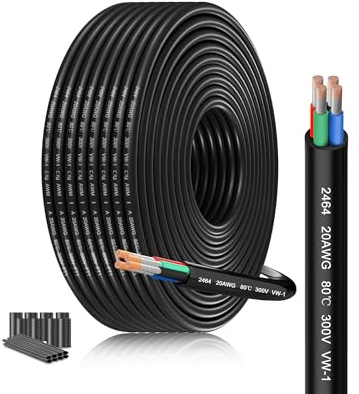 SCHDRA UL2464 20 AWG 4 Core Low Voltage Cable, 4x0.5mm², 49.2 ft | UL2464 low voltage cable with stranded tinned copper and flexible PVC for RGB LED, marine, solar and automotive projects