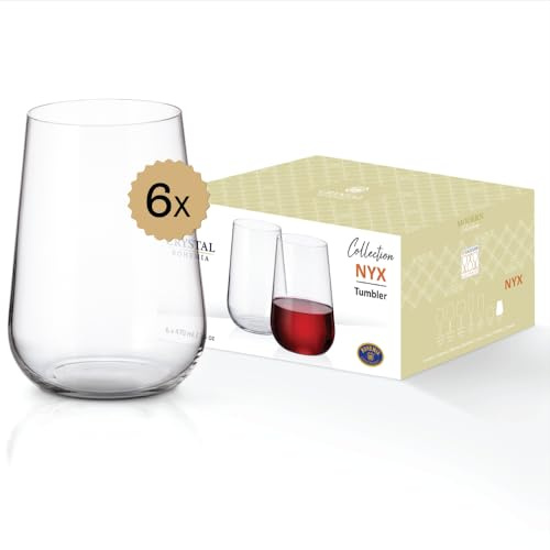 Crystal Bohemia Cocktailgläser - 6er Set, je 470 ml, spülmaschinenfest & robust - Vielseitige Tumbler aus Kristallglas für Cocktails, Longdrinks, Whisky & Wasser - Ideal für Bar, Alltag & als Geschenk